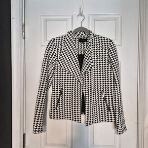 ​Premise Women's Black & White Houndstooth Blazer Jacket Size S Textured Zip Poc